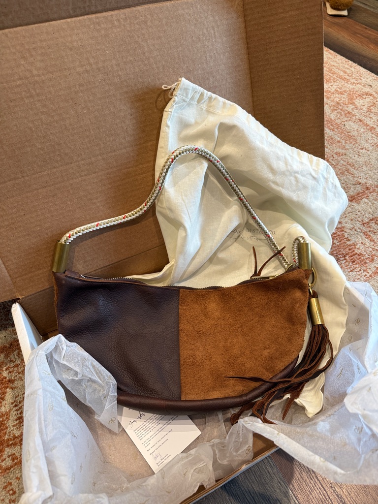 Wildwood Oyster Co. Two-Tone Brown Suede & Leather Shoulder Bag With Tassel
